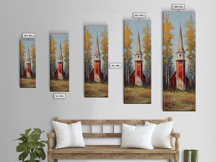 Country Church Steeple Beyond Trees Framed Canvas Print, Country Art, Art Prints, Farmhouse Decor, Watercolor Art, Country, COU-1x3-31