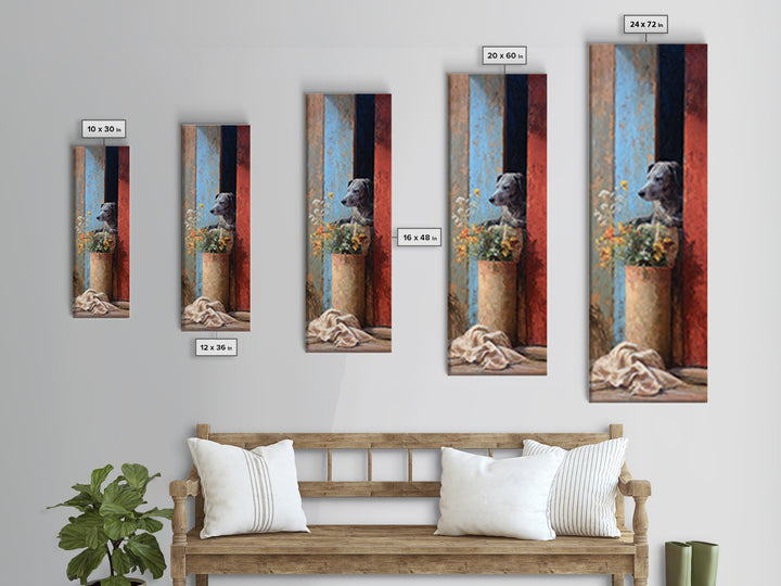 Dog Resting Beside a Porch Flower Pot Framed Canvas Print, Country Art, French Country Decor, Farmhouse Decor, Country, COU-1x3-34