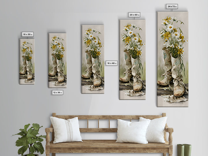Weathered Boots with Wildflowers Tucked Inside Framed Canvas Print, Country Art, Modern Decor, Farmhouse Decor, Oil Painting, COU-1x3-4