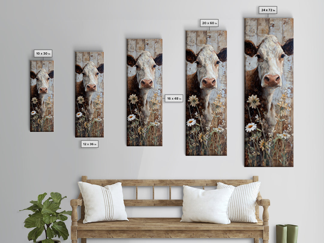 Cow Portrait with Gentle Farmhouse Personality Canvas Print, Country Art, Digital Prints, Farmhouse Decor, Fine Art, Country, COU-1x3-40