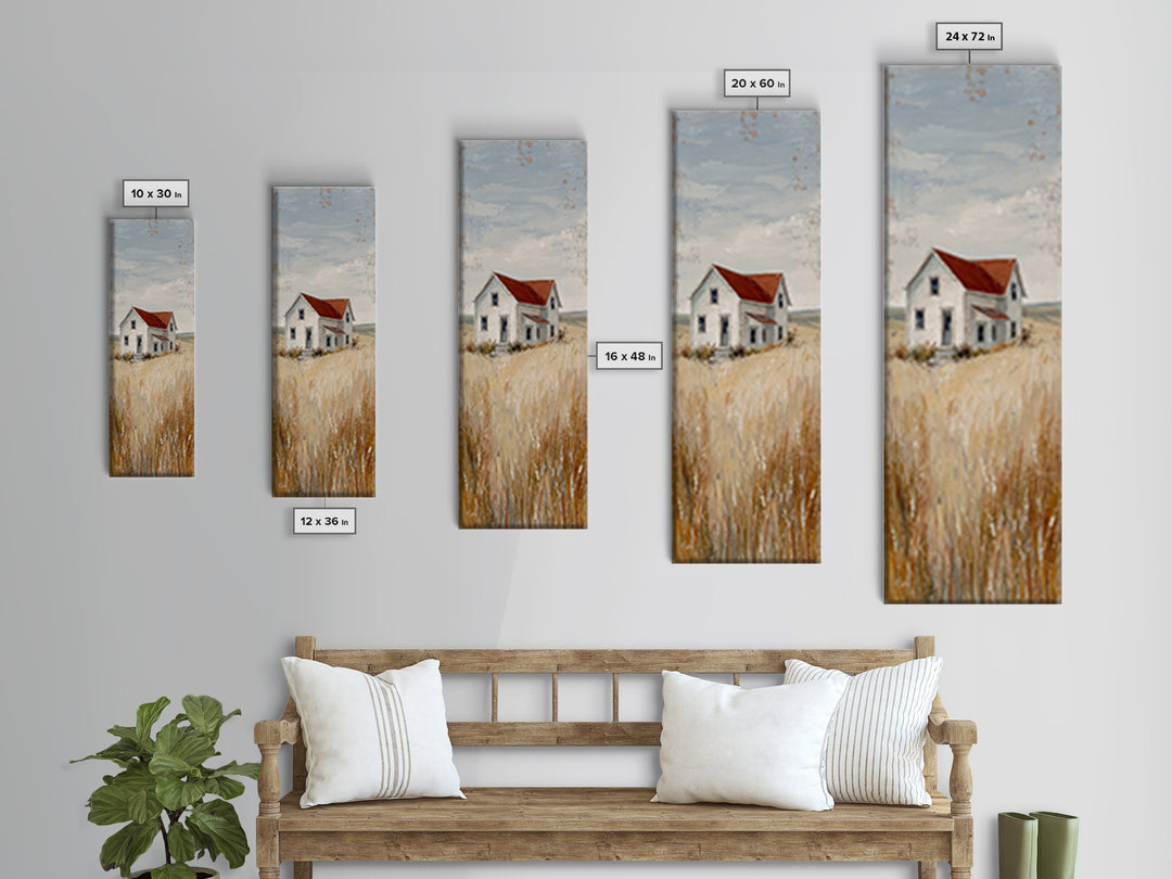 White Farmhouse Surrounded by Tall Grass Framed Canvas Print, Country Art, Gallery Wall Art, Farmhouse Decor, Fine Art, Country, COU-1x3-46