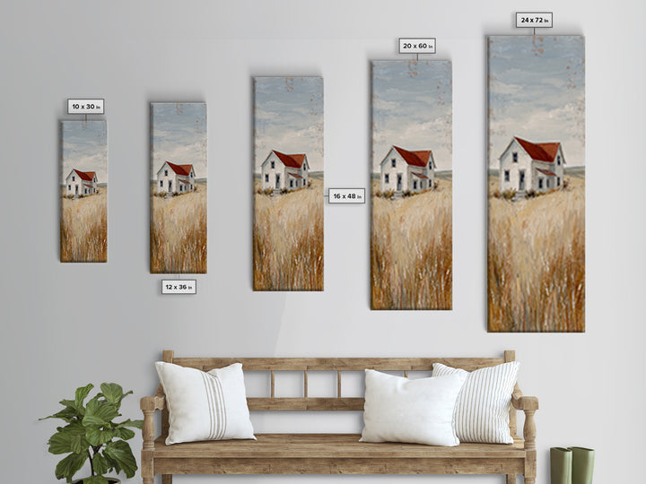 White Farmhouse Surrounded by Tall Grass Framed Canvas Print, Country Art, Gallery Wall Art, Farmhouse Decor, Fine Art, Country, COU-1x3-46