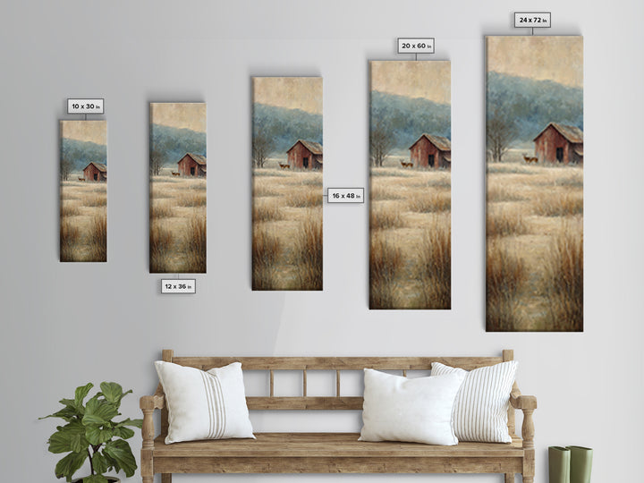 Deer Crossing a Misty Morning Field Framed Canvas Print, Country Art, Oil Painting, Farmhouse Decor, Fine Art, Country, COU-1x3-47