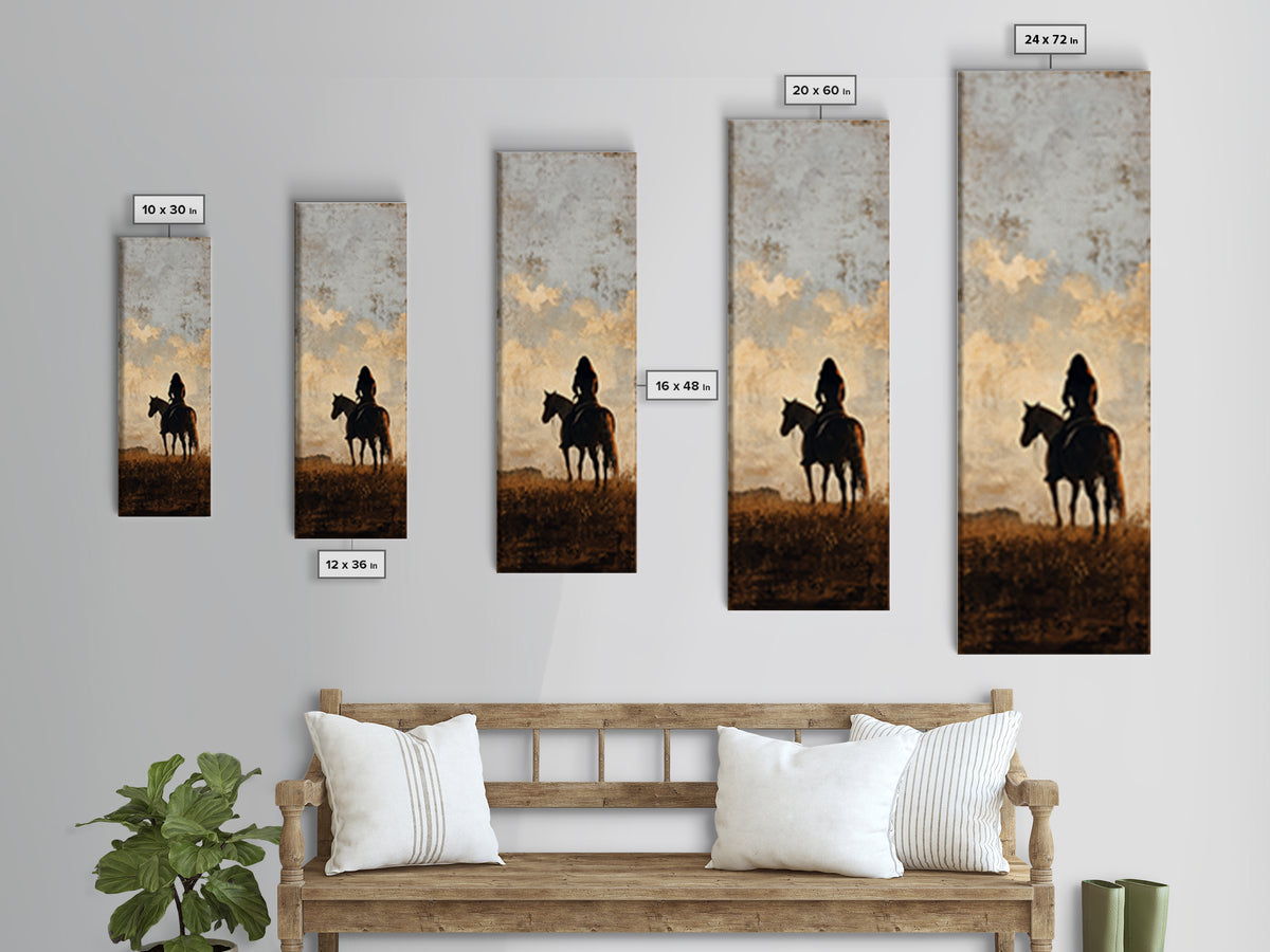 Horse and Rider Silhouette at Dusk Canvas Print, Country Art, Farmhouse Wall Art, Farmhouse Decor, Fine Art, Country, COU-1x3-5