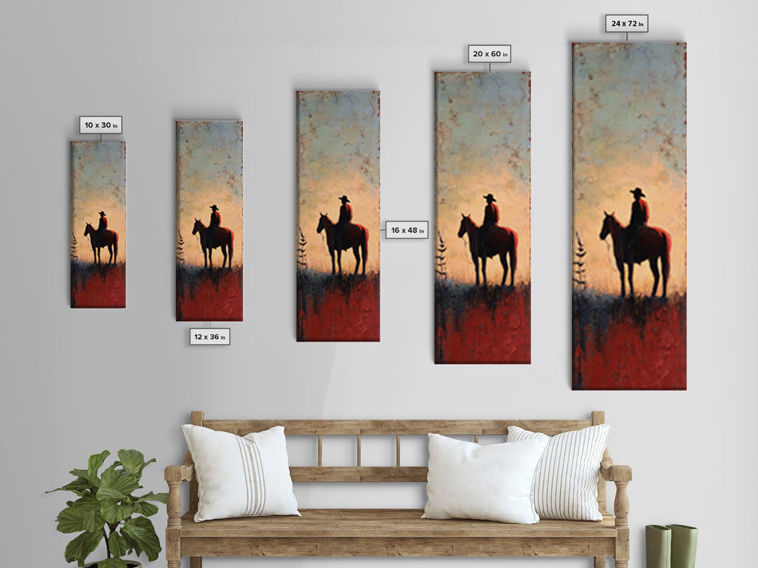 Horse and Rider Silhouette at Dusk Framed Canvas Print, Country Art, Neutral Decor, Farmhouse Decor, Fine Art, Country, COU-1x3-53