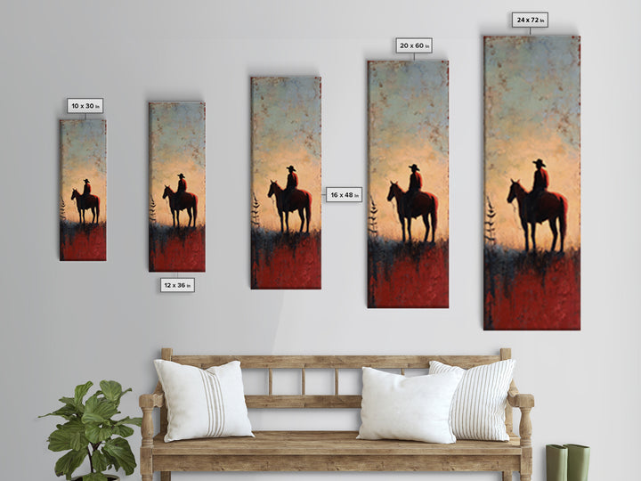 Horse and Rider Silhouette at Dusk Framed Canvas Print, Country Art, Neutral Decor, Farmhouse Decor, Fine Art, Country, COU-1x3-53