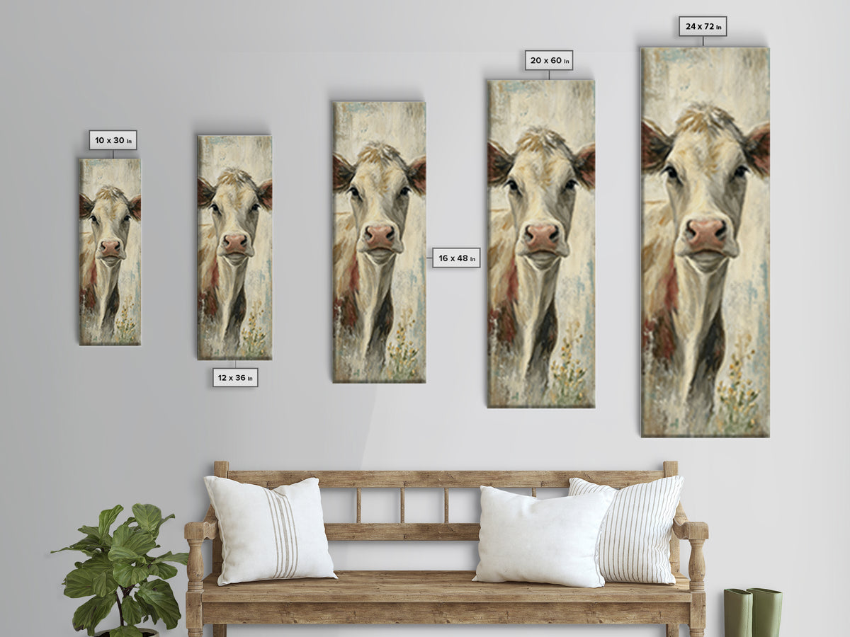 Cow Portrait with Gentle Farmhouse Personality Framed Canvas Print, Country Art, Digital Wall Art, Farmhouse Decor, Country, COU-1x3-64