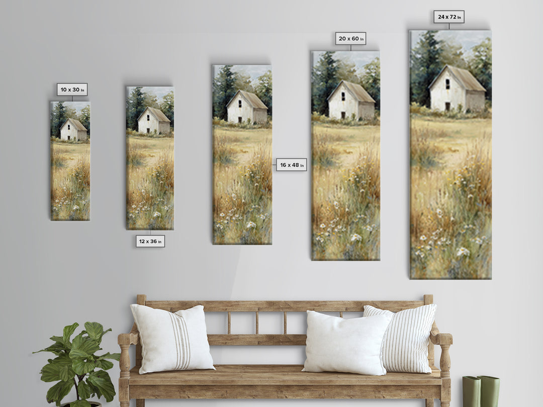 White Farmhouse Surrounded by Tall Grass Framed Canvas Print, Country Art, Gallery Wall Art, Farmhouse Decor, Fine Art, Country, COU-1x3-70