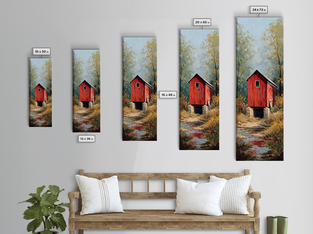 Covered Bridge over a Quiet Creek Framed Canvas Print, Country Art, Digital Art Prints, Farmhouse Decor, Fine Art, Country, COU-1x3-75