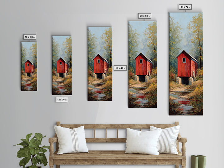 Covered Bridge over a Quiet Creek Framed Canvas Print, Country Art, Digital Art Prints, Farmhouse Decor, Fine Art, Country, COU-1x3-75