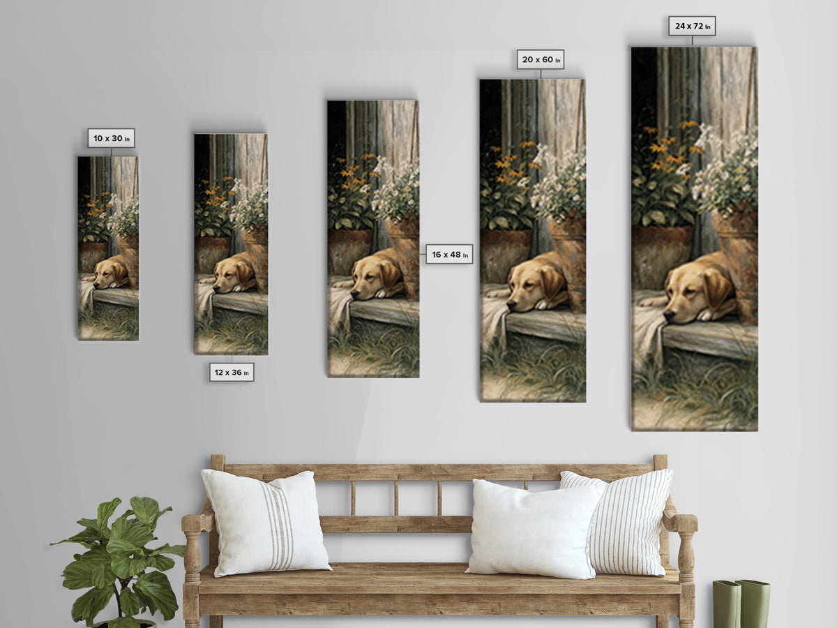 Dog Resting Beside a Porch Flower Pot Canvas Print, Country Art, Gallery Decor, Farmhouse Decor, Fine Art, Country, COU-1x3-82