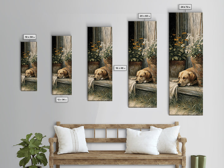 Dog Resting Beside a Porch Flower Pot Canvas Print, Country Art, Gallery Decor, Farmhouse Decor, Fine Art, Country, COU-1x3-82