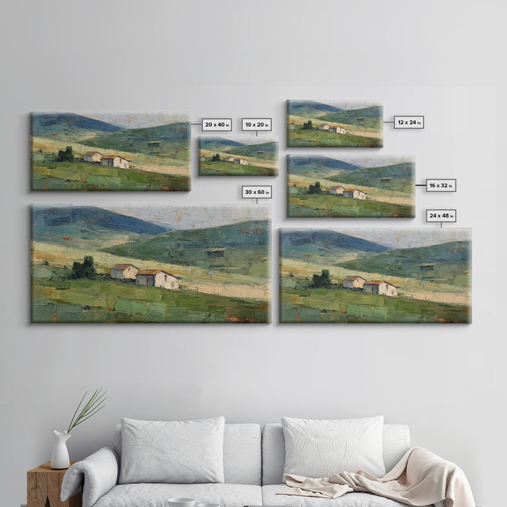 Country Road Disappearing into Green Hills Framed Canvas Print, Country Art, Modern Decor, Farmhouse Decor, Oil Painting, COU-2x1-27