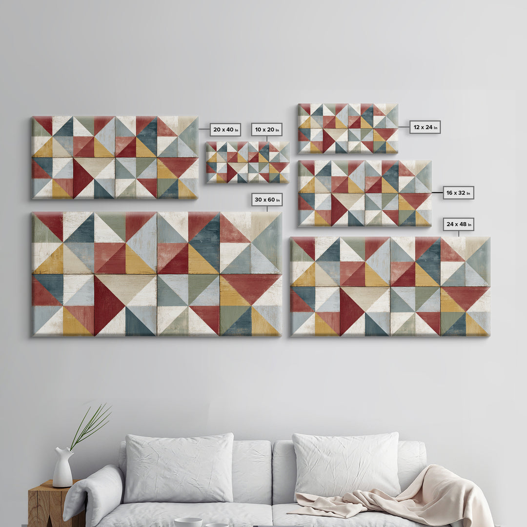 Quilt Geometric Folk Pattern Canvas Print, Country Art, Contemporary Art, Farmhouse Decor, Abstract Art, Country, COU-2x1-32