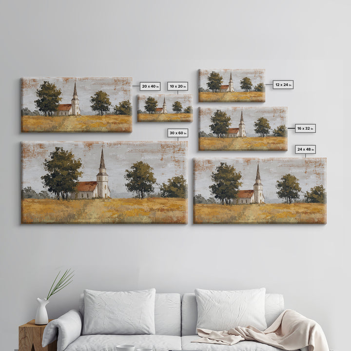 Country Church Steeple Beyond Trees Canvas Print, Country Art, Digital Prints, Farmhouse Decor, Oil Painting, Country, COU-2x1-39