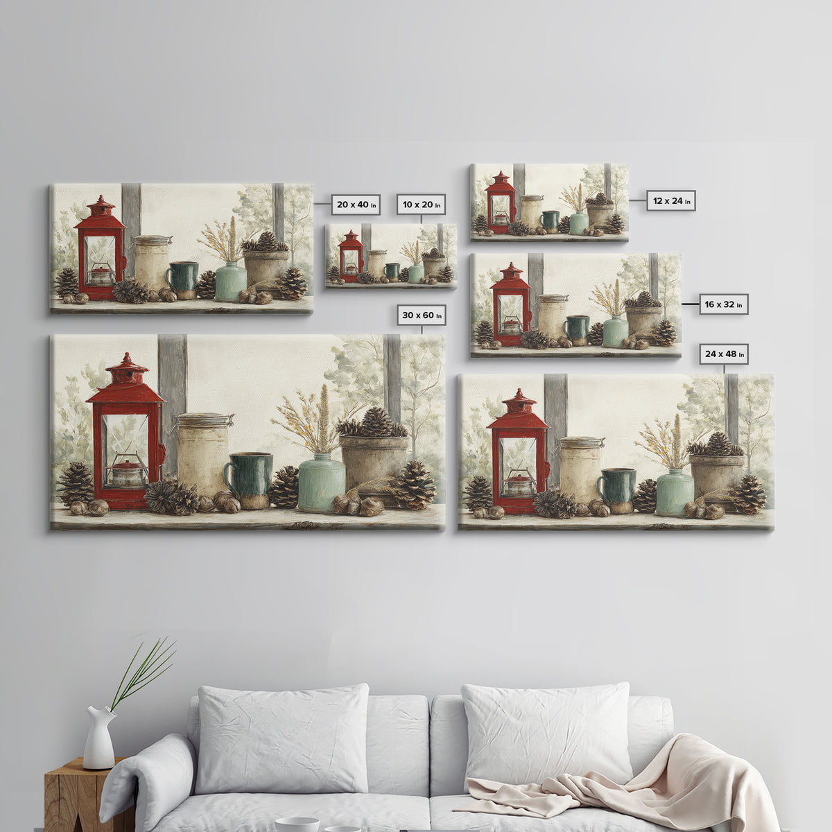 Old Lantern and Pinecones Still Life Canvas Print, Country Art, Textured Painting, Farmhouse Decor, Abstract Art, Country, COU-2x1-44