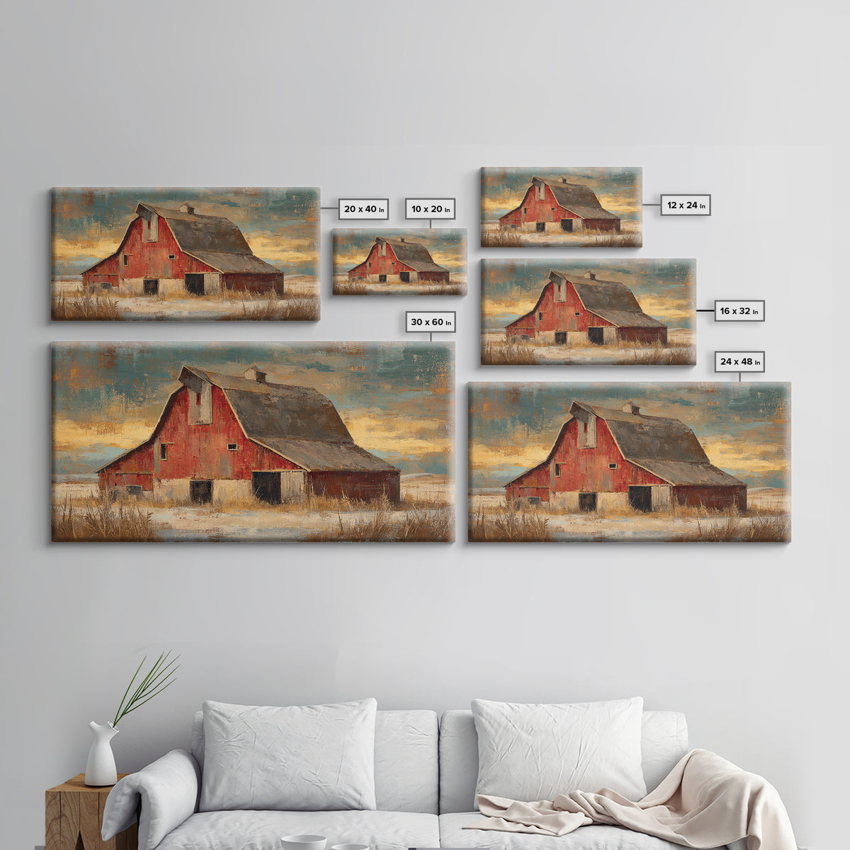 Rustic Barn Silhouette Canvas Print, Country Art, Large Wall Art, Farmhouse Decor, Oil Painting, Country, Eclectic Wall Art, COU-2x1-47
