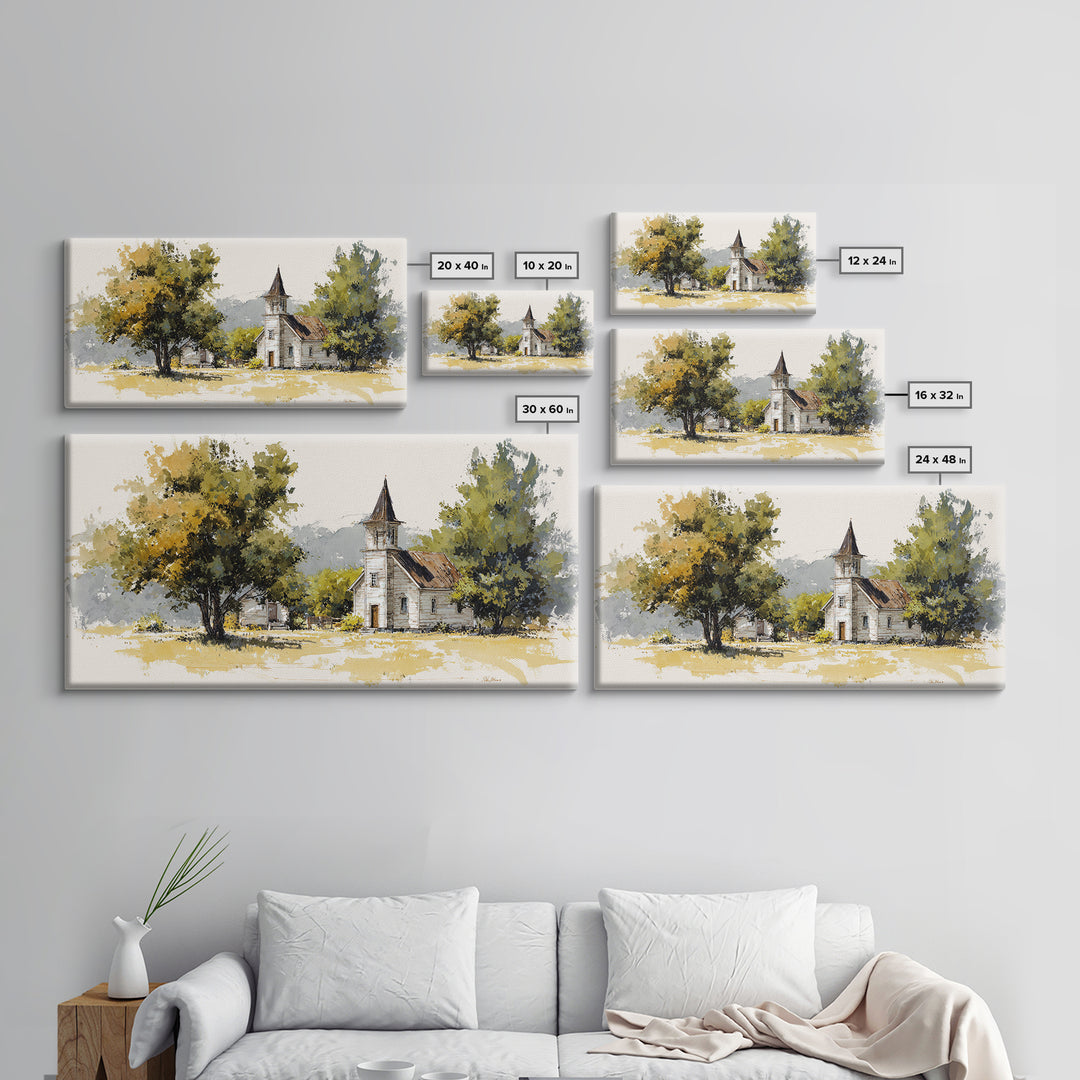 Country Church Steeple Beyond Trees Canvas Print, Country Art, Farmhouse Decor, Country, Gallery Wall Art, Landscape Wall Art, COU-2x1-63