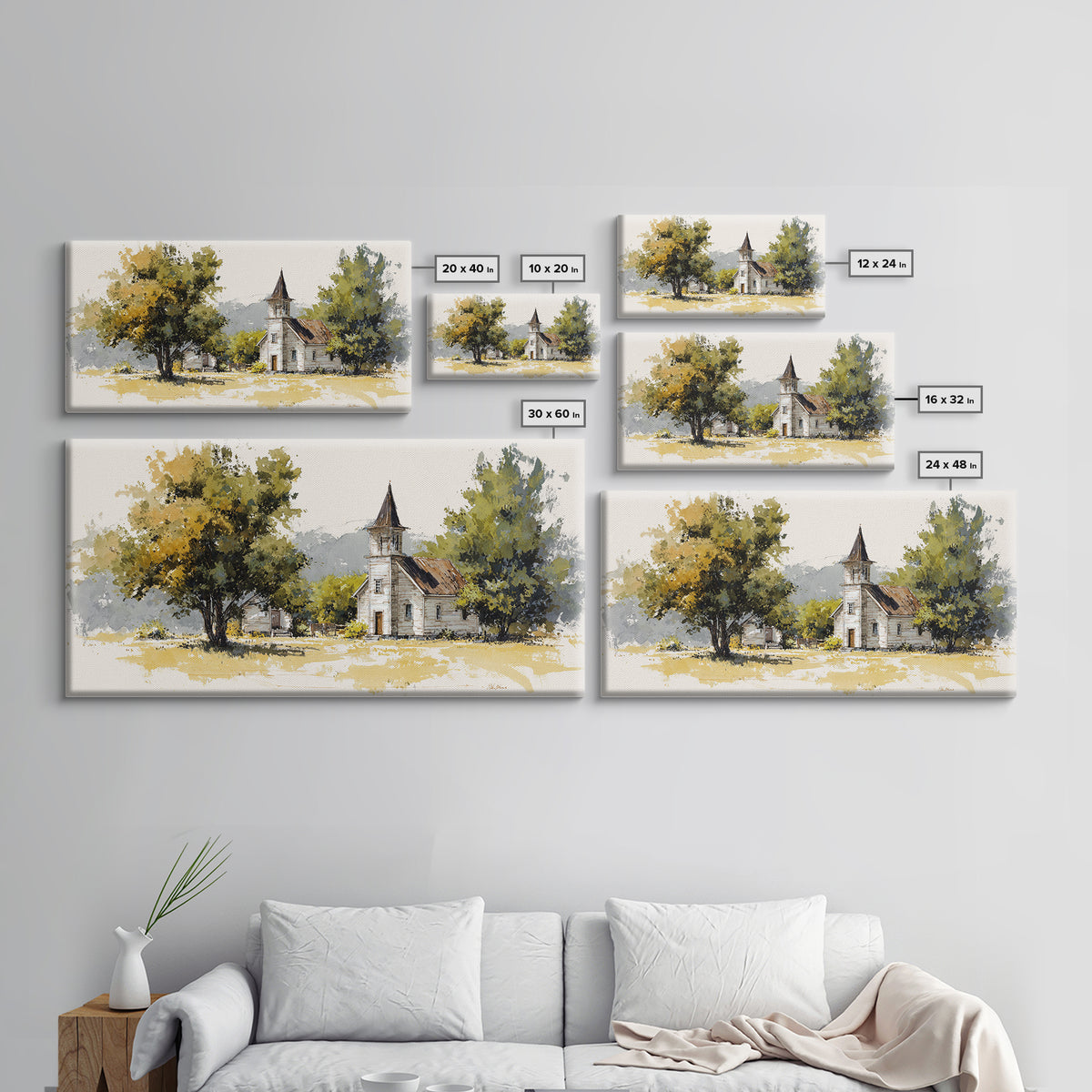 Country Church Steeple Beyond Trees Canvas Print, Country Art, Farmhouse Decor, Country, Gallery Wall Art, Landscape Wall Art, COU-2x1-63