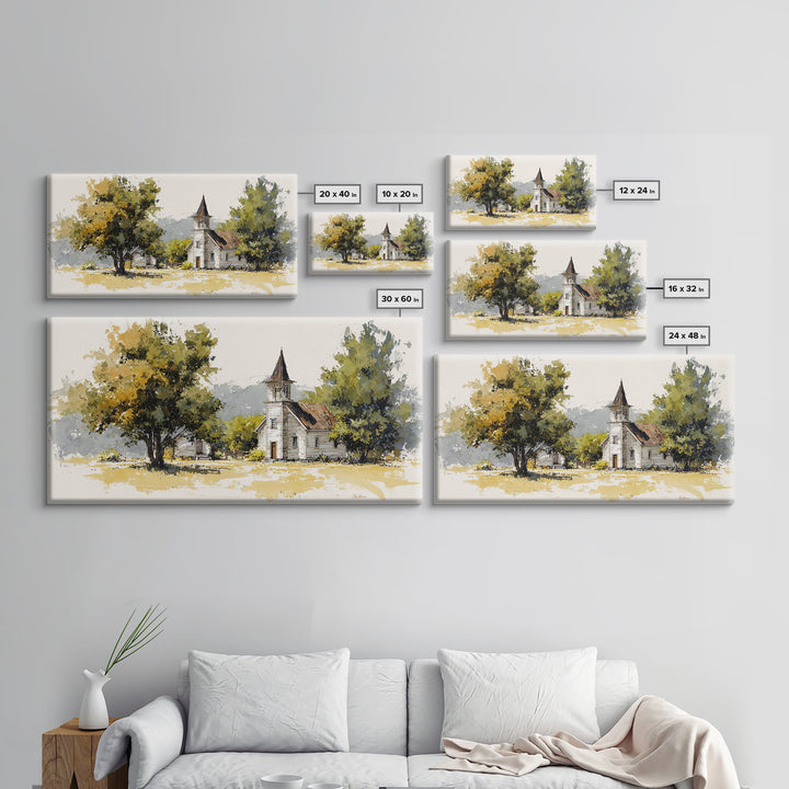 Country Church Steeple Beyond Trees Canvas Print, Country Art, Farmhouse Decor, Country, Gallery Wall Art, Landscape Wall Art, COU-2x1-63