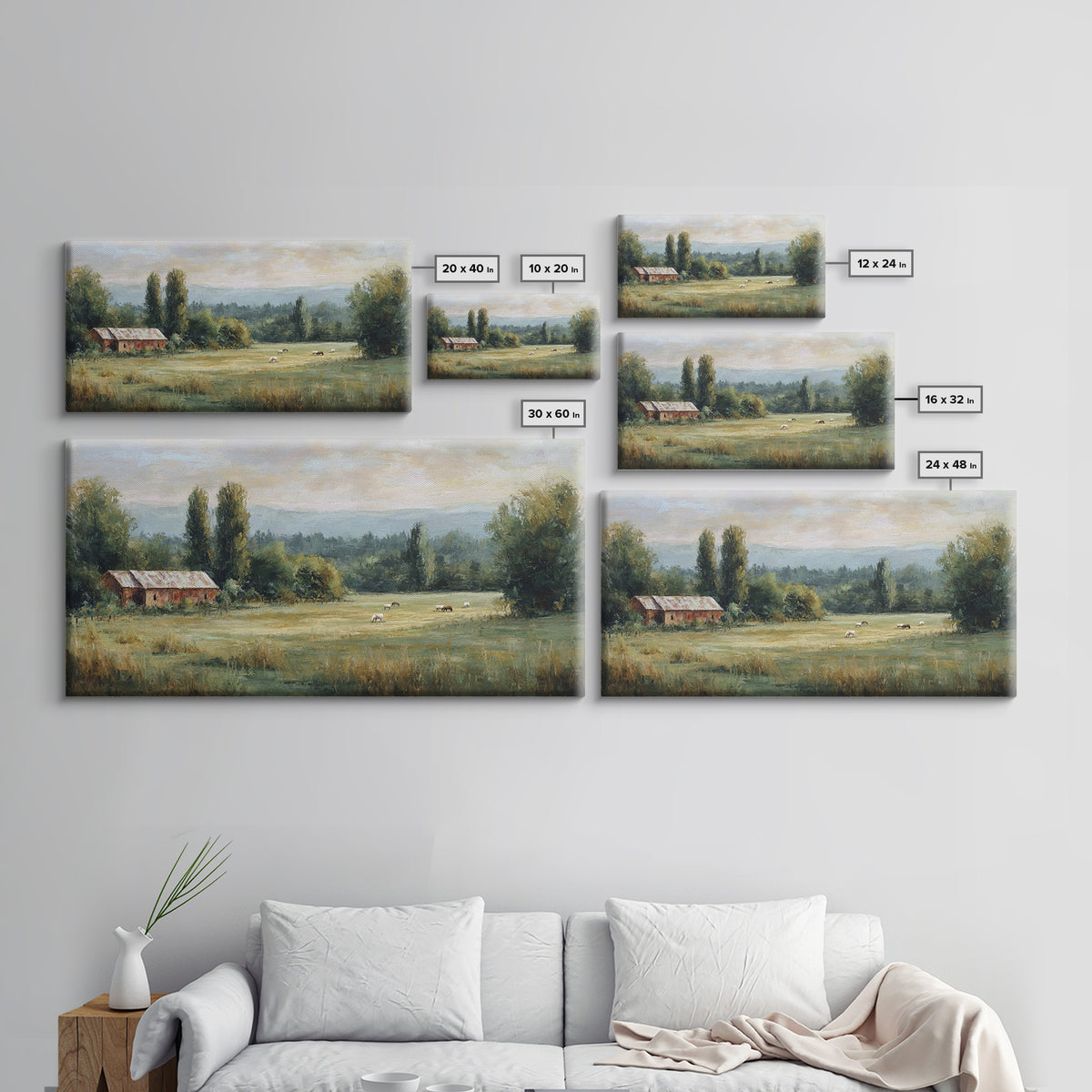 Rolling Pasture with Grazing Horses at Sunrise Canvas Print, Country Art, Large Wall Art, Farmhouse Decor, Fine Art, Country, COU-2x1-69