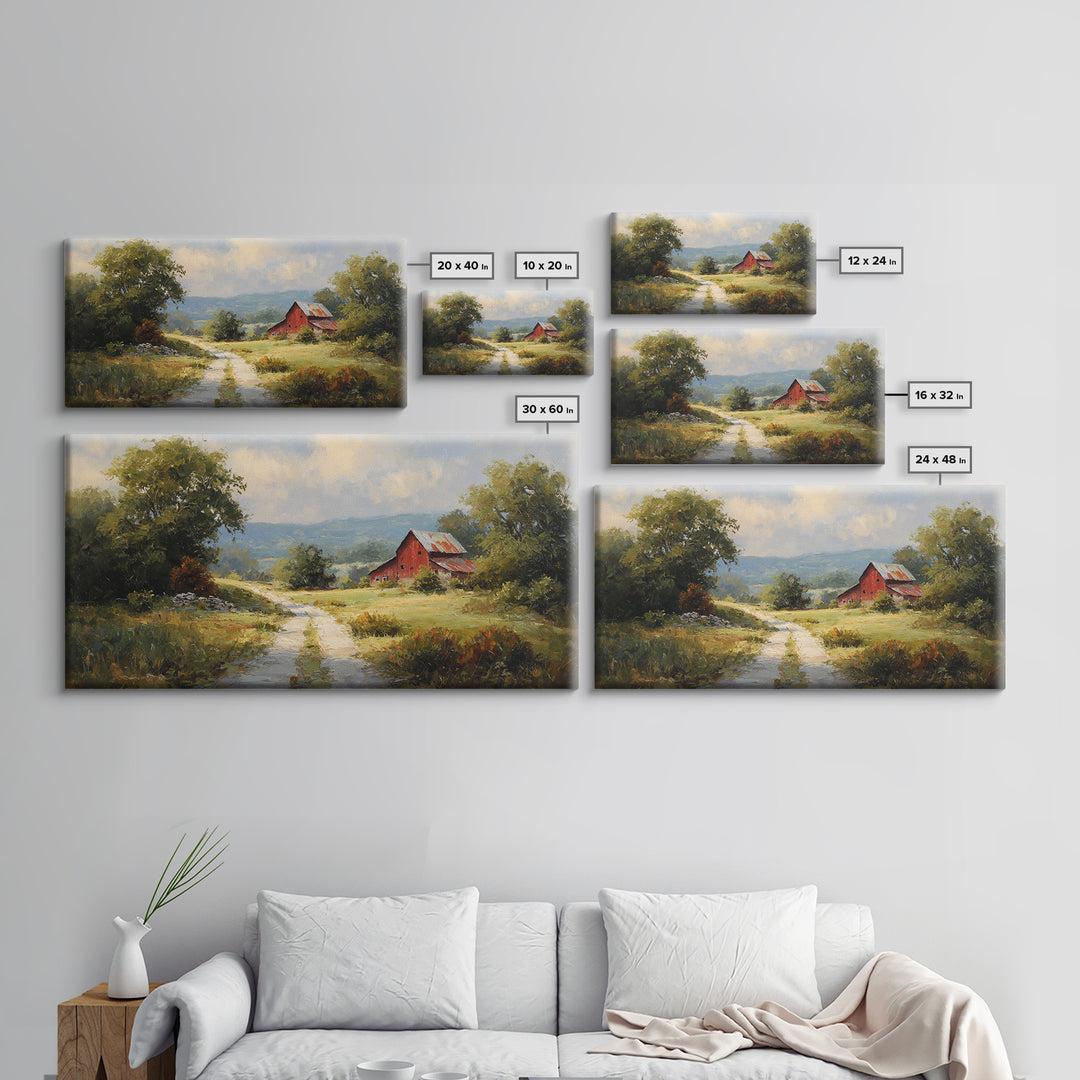Country Road Disappearing into Green Hills Framed Canvas Print, Country Art, Statement Artwork, Farmhouse Decor, Country, COU-2x1-75