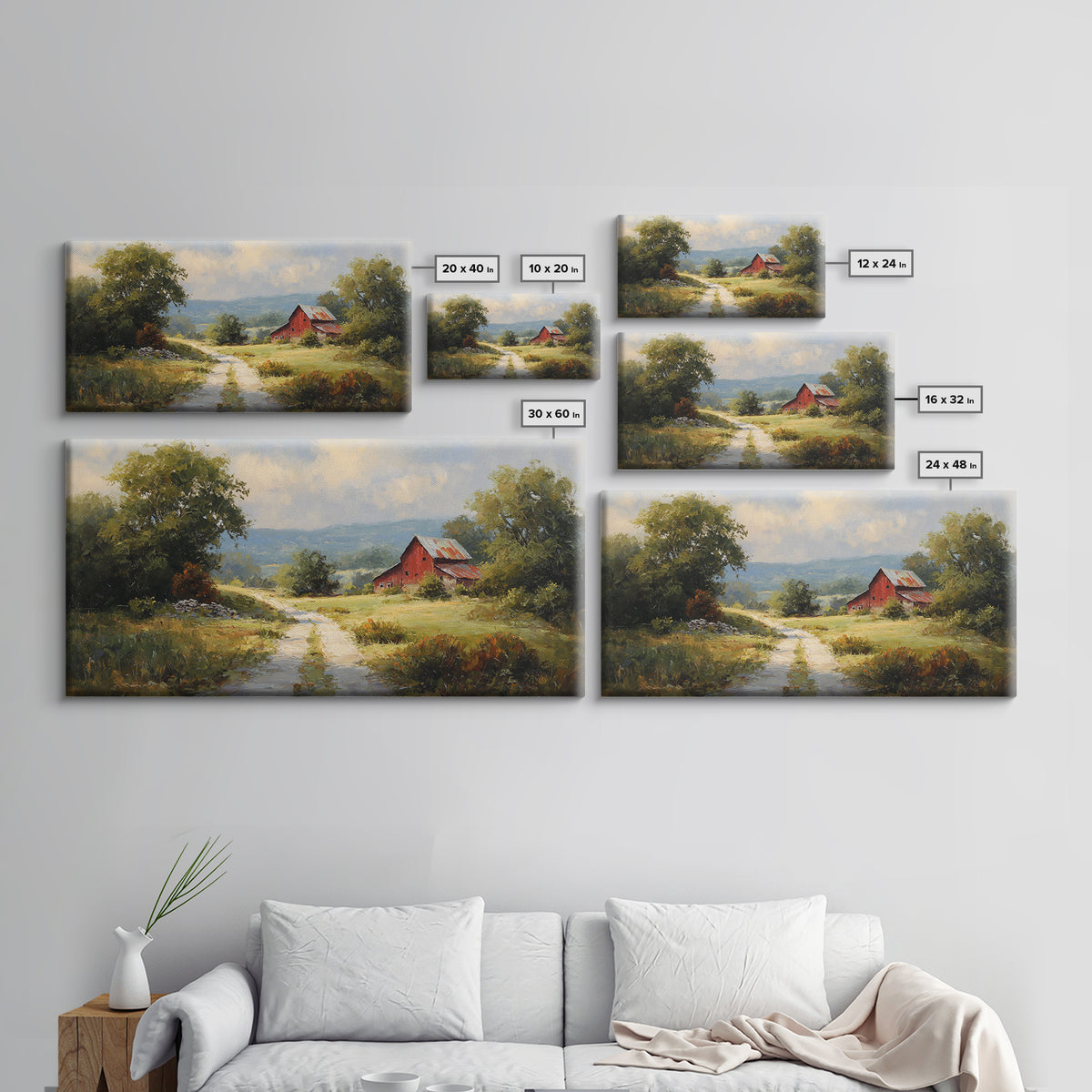 Country Road Disappearing into Green Hills Framed Canvas Print, Country Art, Statement Artwork, Farmhouse Decor, Country, COU-2x1-75