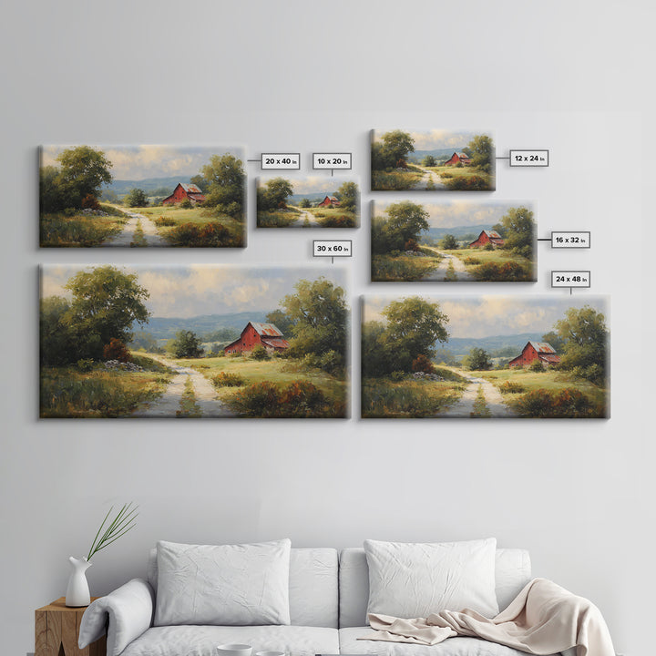 Country Road Disappearing into Green Hills Framed Canvas Print, Country Art, Statement Artwork, Farmhouse Decor, Country, COU-2x1-75