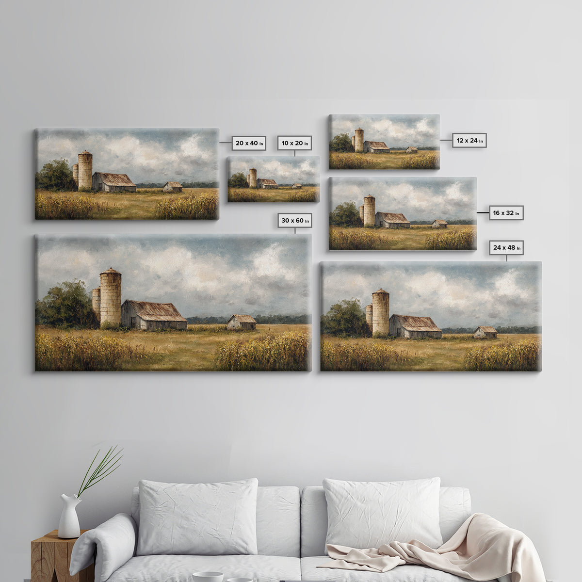 Cornfield under Dramatic Summer Clouds Framed Canvas Print, Country Art, Home Decor, Farmhouse Decor, Fine Art, Country, COU-2x1-86