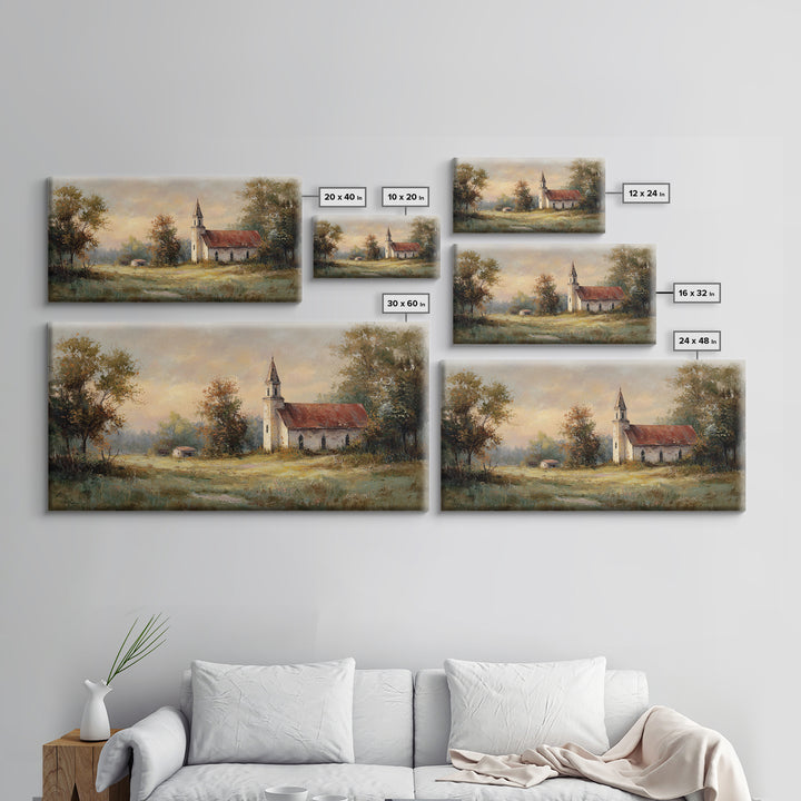 Country Church Steeple Beyond Trees Framed Canvas Print, Country Art, Digital Art Prints, Farmhouse Decor, Fine Art, Country, COU-2x1-87