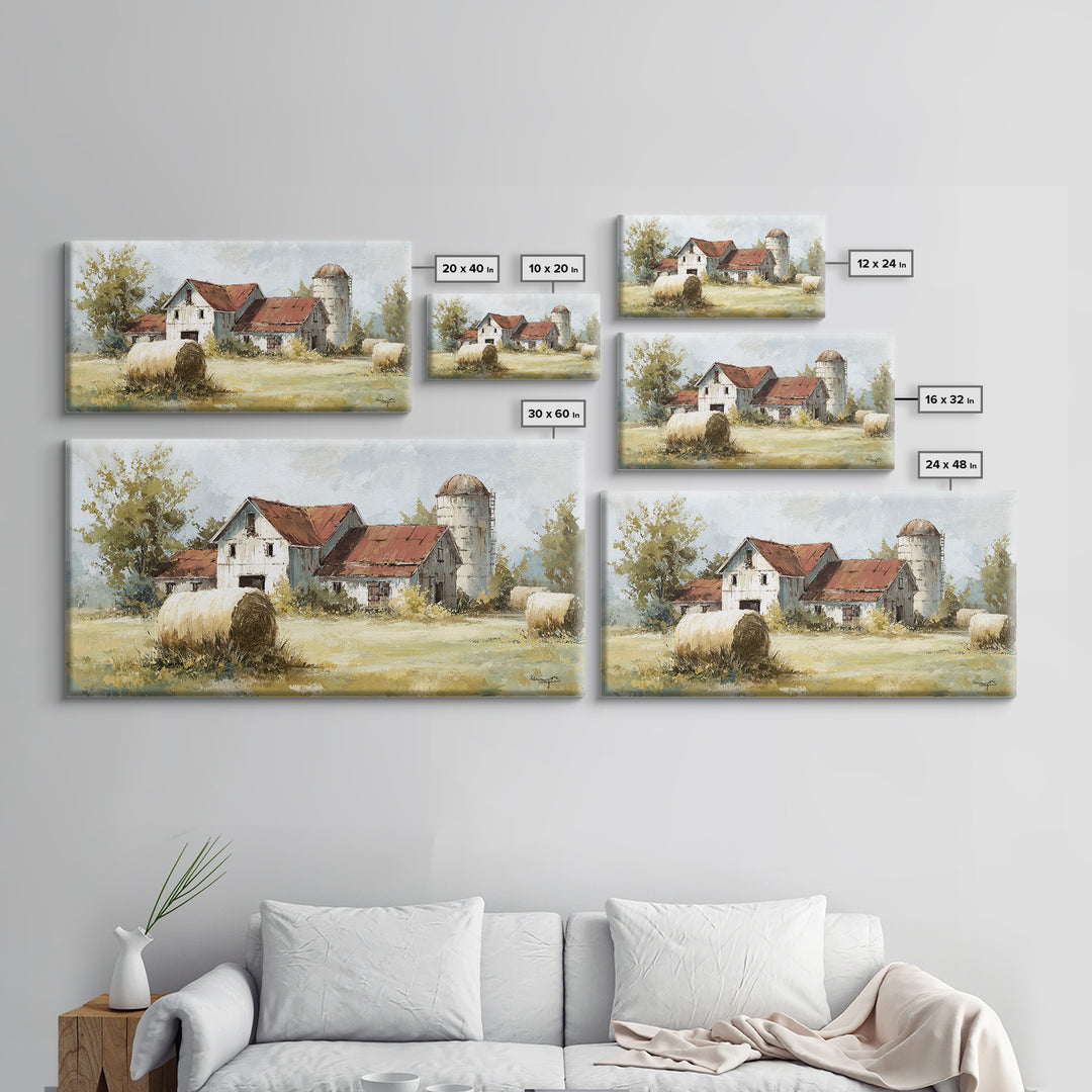 Hay Bales in Late Afternoon Sun Framed Canvas Print, Country Art, Digital Print, Farmhouse Decor, Country, French Country, COU-2x1-88