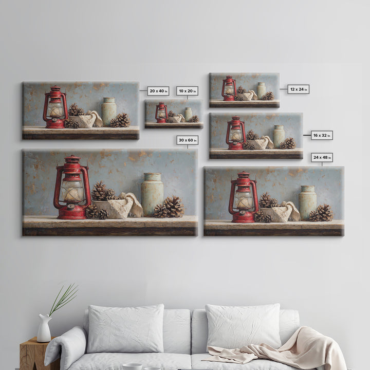 Old Lantern and Pinecones Still Life Framed Canvas Print, Country Art, Printable Art, Farmhouse Decor, Oil Painting, Country, COU-2x1-92