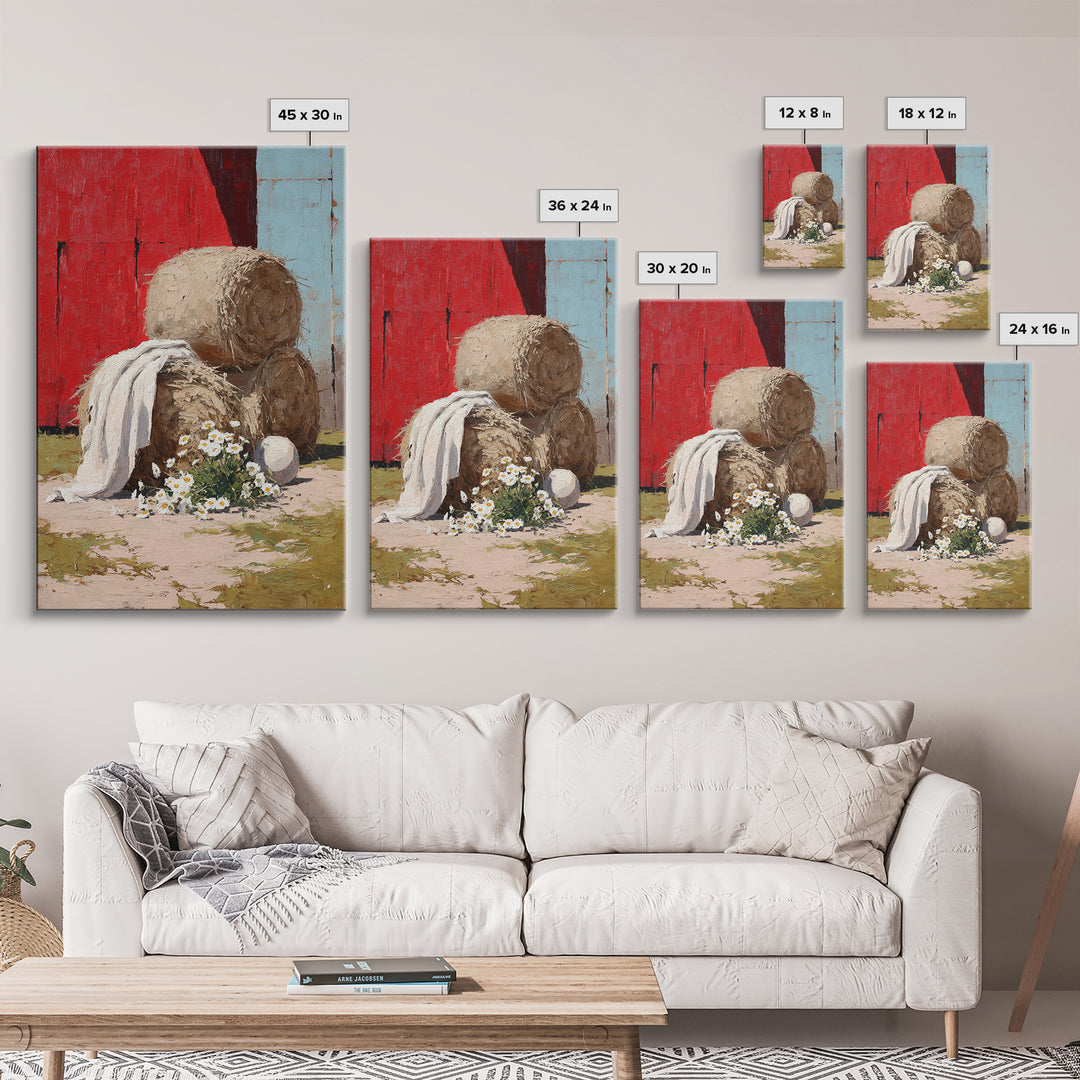 Hay Bales in Late Afternoon Sun Framed Canvas Print, Country Art, Luxury Decor, Farmhouse Decor, Fine Art, Country, COU-2x3-100