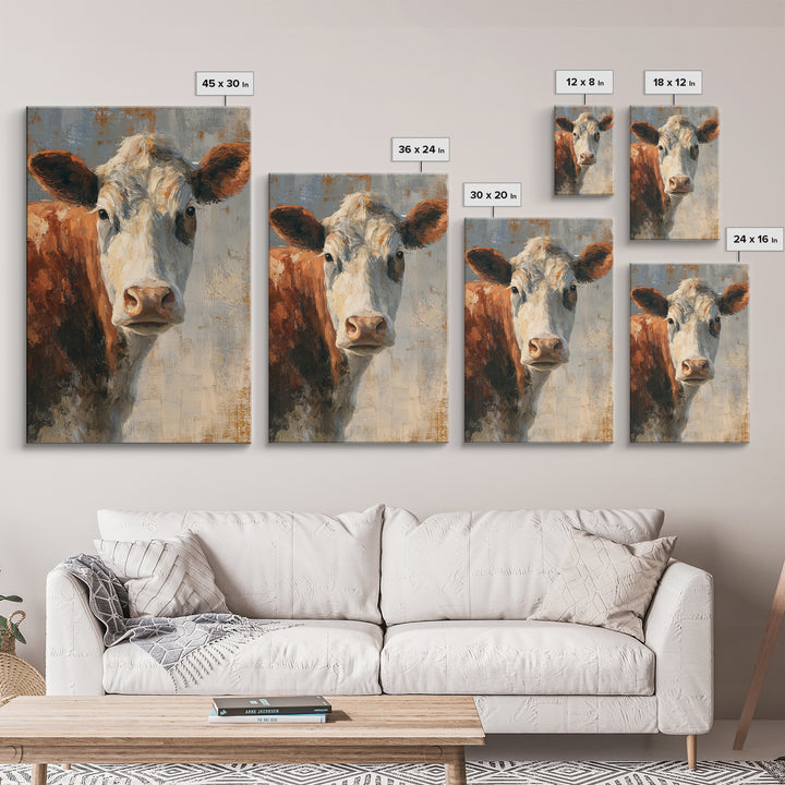 Cow Portrait with Gentle Farmhouse Personality Framed Canvas Print, Country Art, Minimalist Decor, Farmhouse Decor, Country, COU-2x3-12