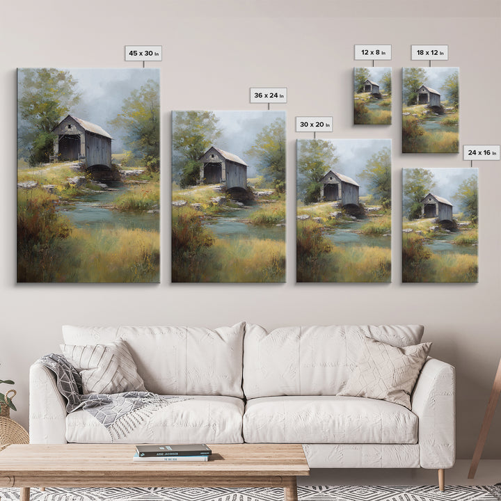 Covered Bridge over a Quiet Creek Canvas Print, Country Art, Luxury Decor, Farmhouse Decor, Fine Art, Country, COU-2x3-23