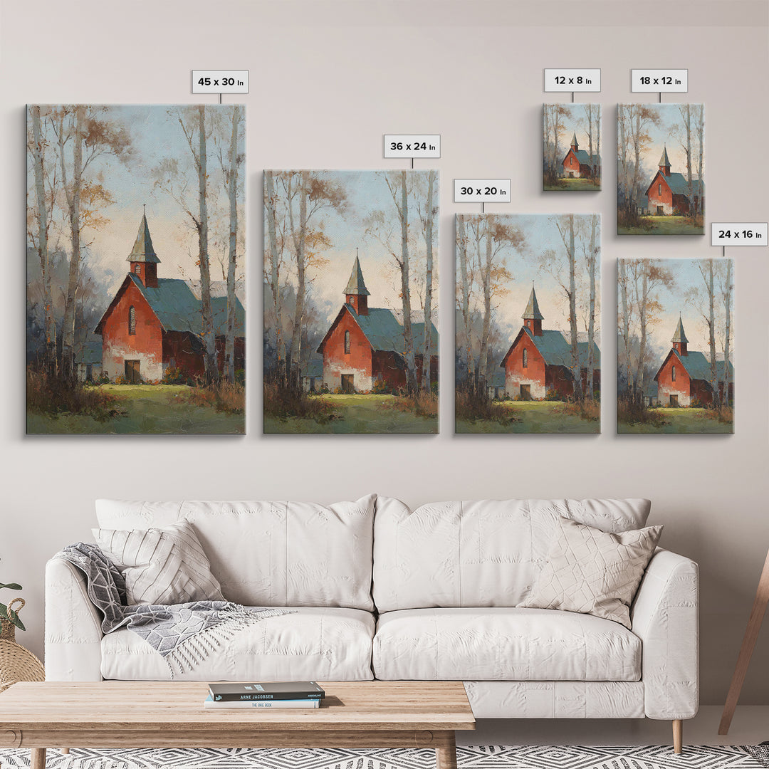 Country Church Steeple Beyond Trees Framed Canvas Print, Country Art, Gallery Wall Art, Farmhouse Decor, Fine Art, Country, COU-2x3-3