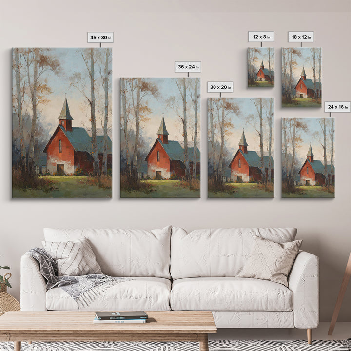 Country Church Steeple Beyond Trees Framed Canvas Print, Country Art, Gallery Wall Art, Farmhouse Decor, Fine Art, Country, COU-2x3-3