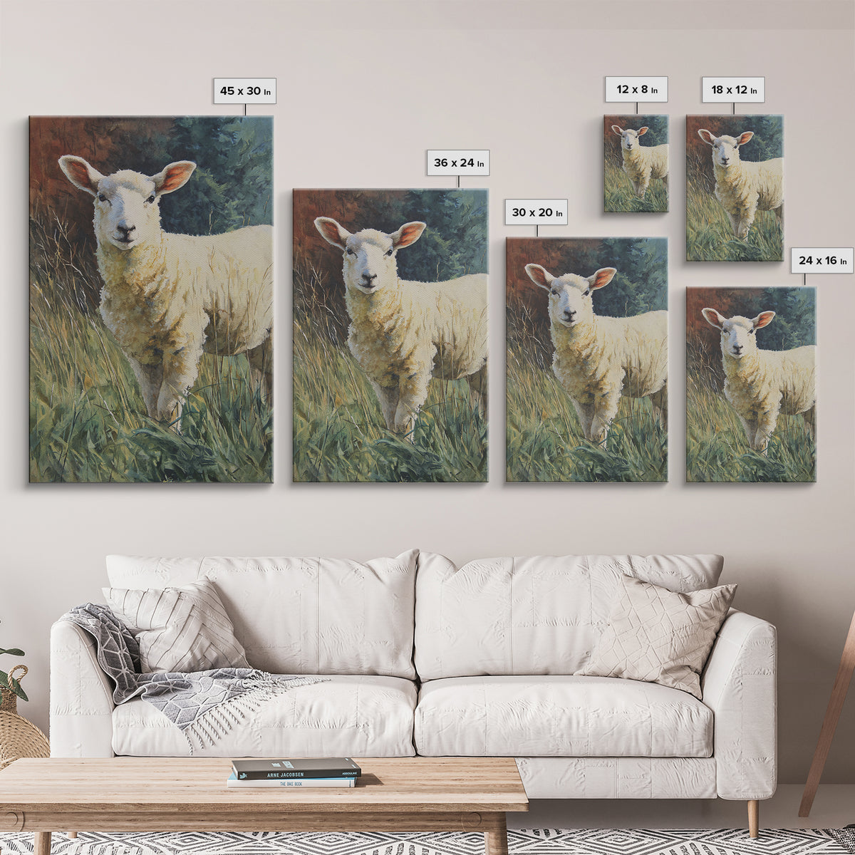 Watercolor Sheep in a Green Pasture Canvas Print, Country Art, Fine Art Print, Farmhouse Decor, Country, Digital Prints, COU-2x3-31