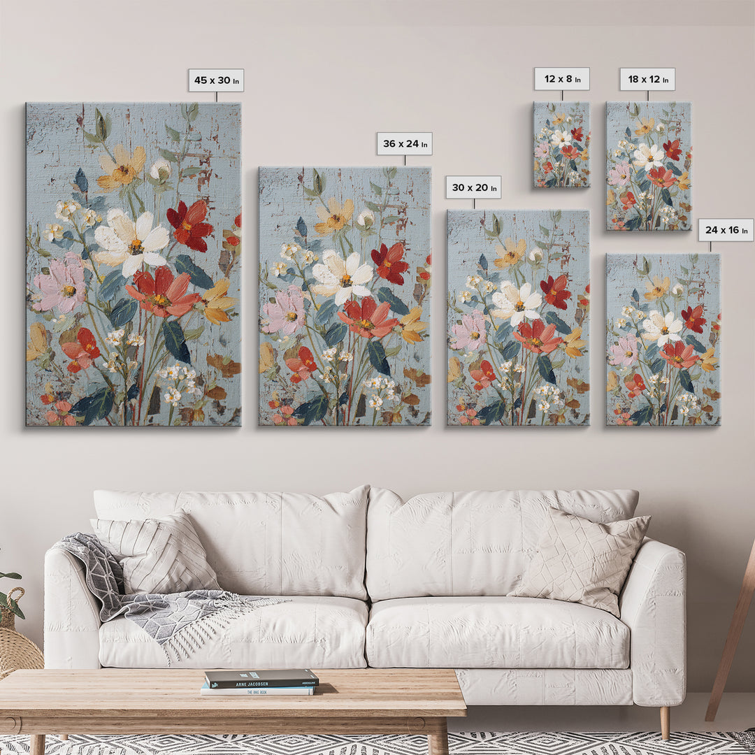 Wildflower Meadow Beside an Old Fence Framed Canvas Print, Country Art, Farmhouse Decor, Watercolor Art, Country, COU-2x3-34