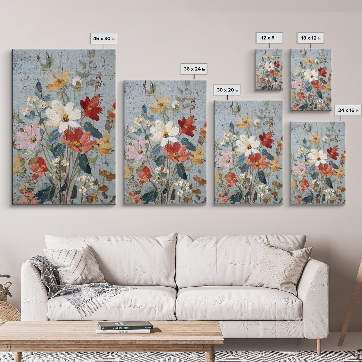Wildflower Meadow Beside an Old Fence Framed Canvas Print, Country Art, Farmhouse Decor, Watercolor Art, Country, COU-2x3-34