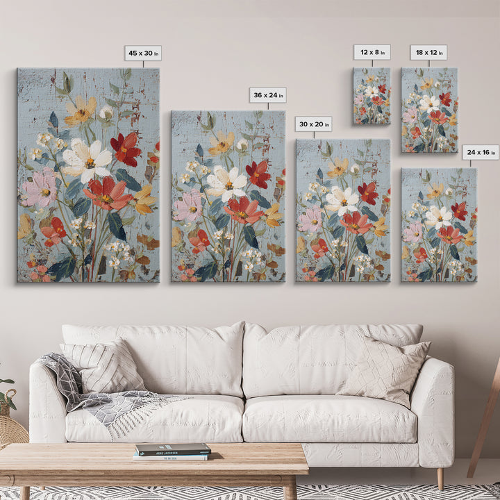 Wildflower Meadow Beside an Old Fence Framed Canvas Print, Country Art, Farmhouse Decor, Watercolor Art, Country, COU-2x3-34