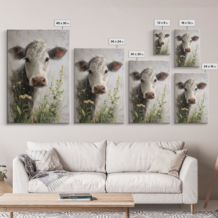 Cow Portrait with Gentle Farmhouse Personality Framed Canvas Print, Country Art, Digital Art Prints, Farmhouse Decor, Country, COU-2x3-36