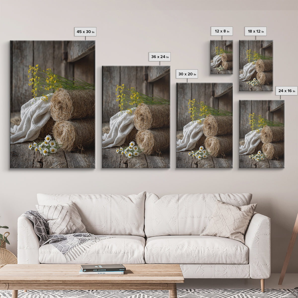 Hay Bales in Late Afternoon Sun Framed Canvas Print, Country Art, Fine Art Print, Farmhouse Decor, Fine Art, Country, COU-2x3-4