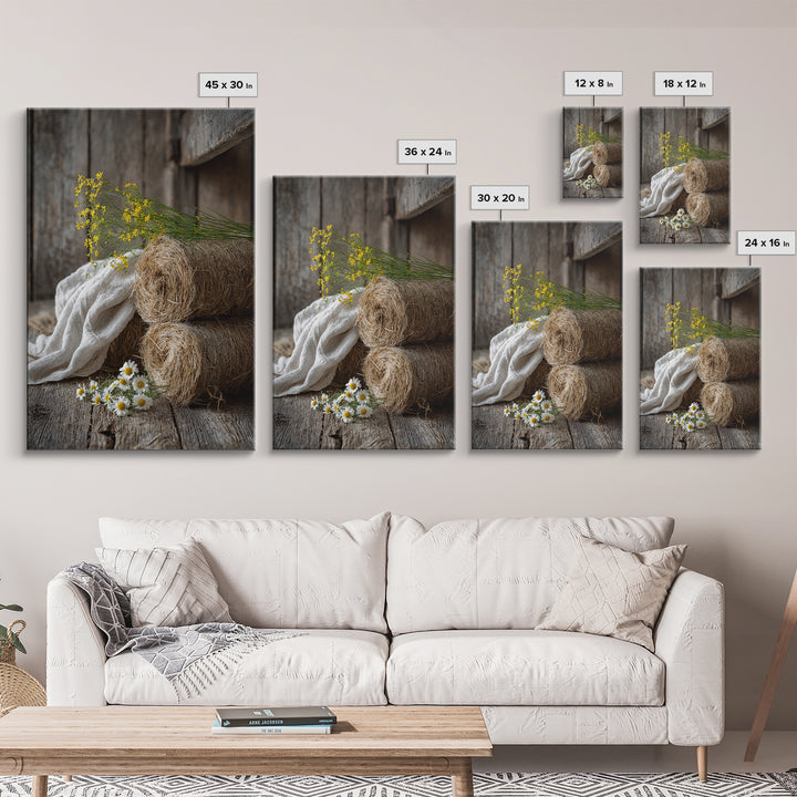 Hay Bales in Late Afternoon Sun Framed Canvas Print, Country Art, Fine Art Print, Farmhouse Decor, Fine Art, Country, COU-2x3-4