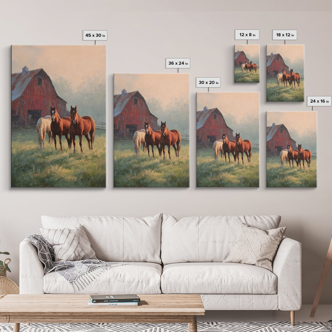 Rolling Pasture with Grazing Horses at Sunrise Canvas Print, Country Art, Printable Art, Farmhouse Decor, Oil Painting, Country, COU-2x3-57