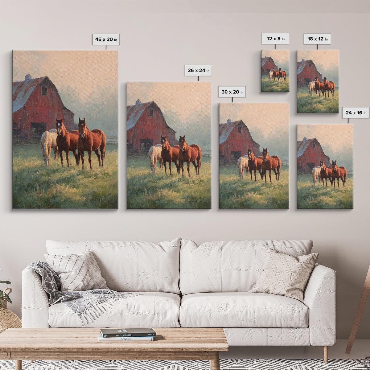 Rolling Pasture with Grazing Horses at Sunrise Canvas Print, Country Art, Printable Art, Farmhouse Decor, Oil Painting, Country, COU-2x3-57