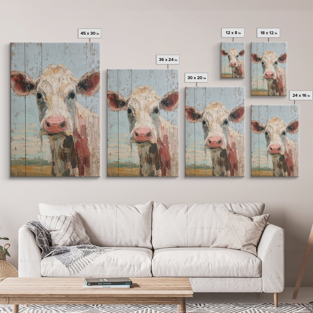 Cow Portrait with Gentle Farmhouse Personality Framed Canvas Print, Country Art, Wall Art, Farmhouse Decor, Oil Painting, COU-2x3-60