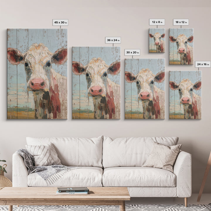 Cow Portrait with Gentle Farmhouse Personality Framed Canvas Print, Country Art, Wall Art, Farmhouse Decor, Oil Painting, COU-2x3-60
