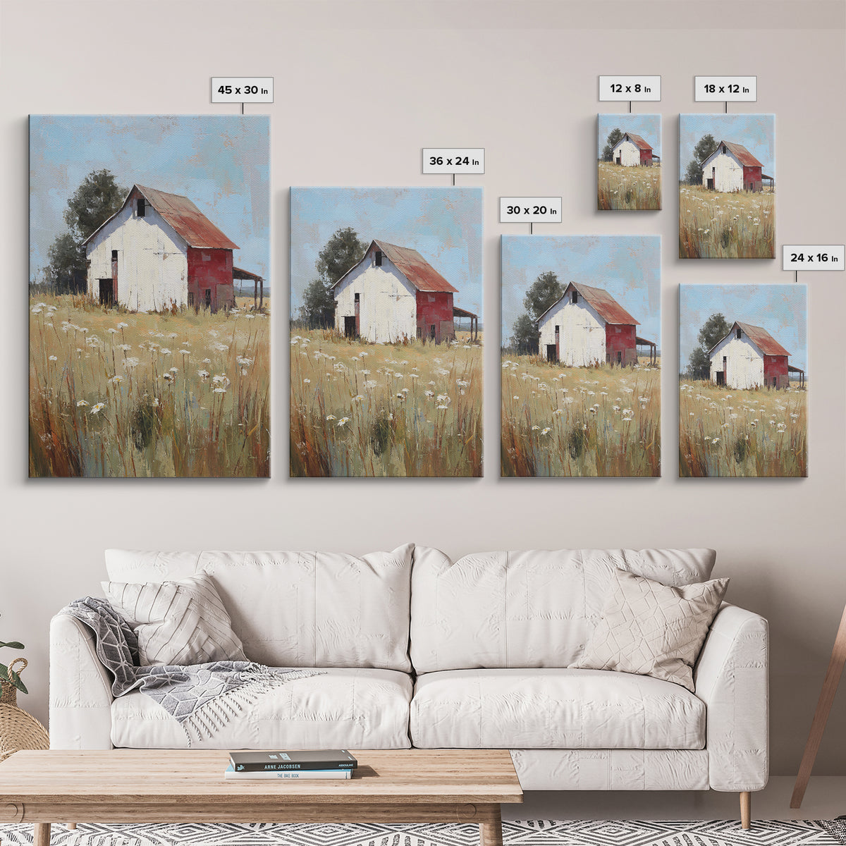 White Farmhouse Surrounded by Tall Grass Canvas Print, Country Art, Home Decor, Farmhouse Decor, Oil Painting, Country, COU-2x3-66
