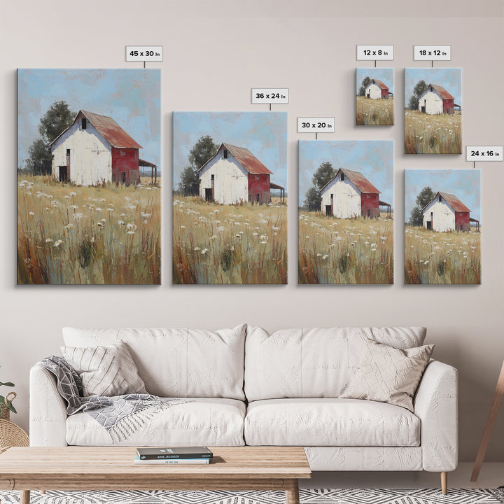 White Farmhouse Surrounded by Tall Grass Canvas Print, Country Art, Home Decor, Farmhouse Decor, Oil Painting, Country, COU-2x3-66